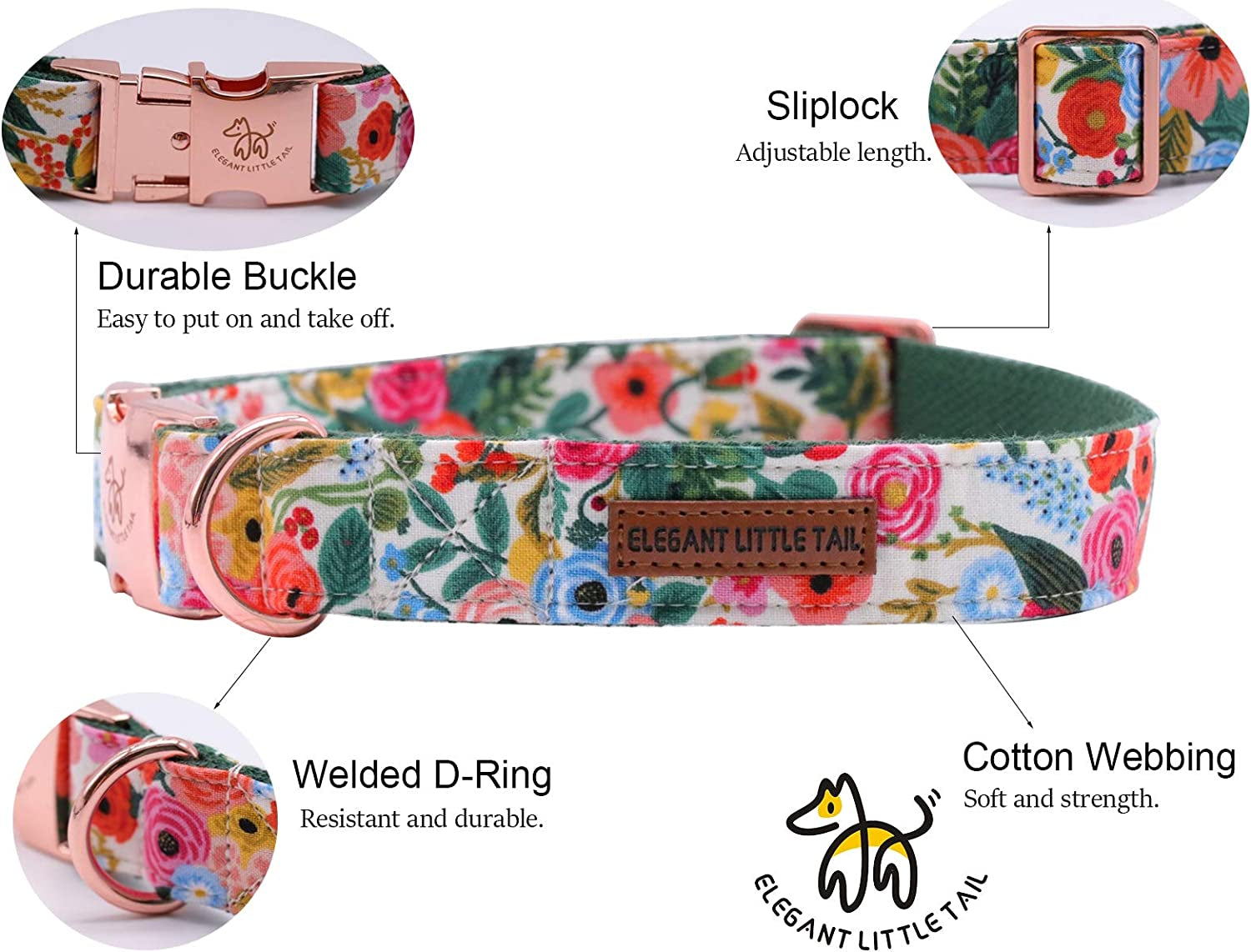 Dog Collar with Bow, Cotton & Webbing, Bowtie Dog Collar, Adjustable Dog Collars for Small Medium Large Dogs and Cats